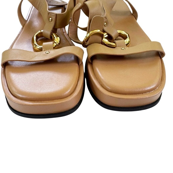 New ZARA Leather Embellished Flatform Leather Sandals Nude Size 40 Or 9 - Picture 10 of 16
